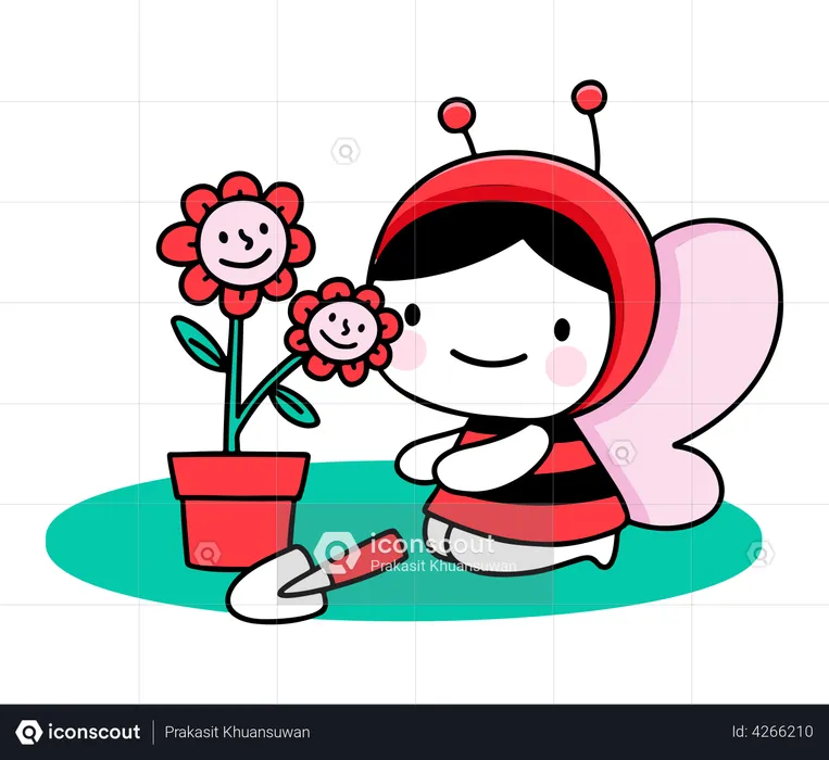 Girl planting lily  Illustration