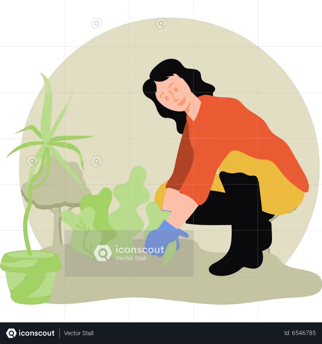 Girl planting plant  Illustration