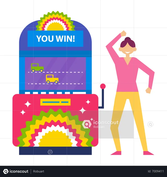 Girl play game in wheel of fortune  Illustration