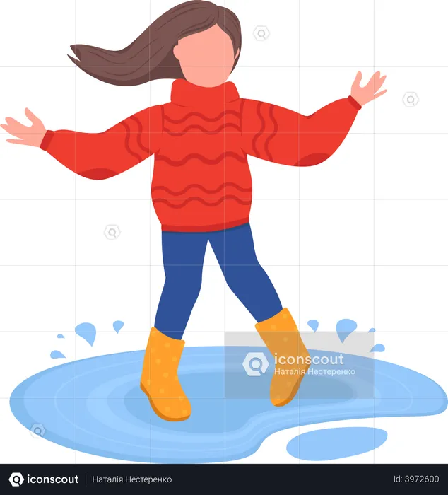 Girl play in puddle Illustration