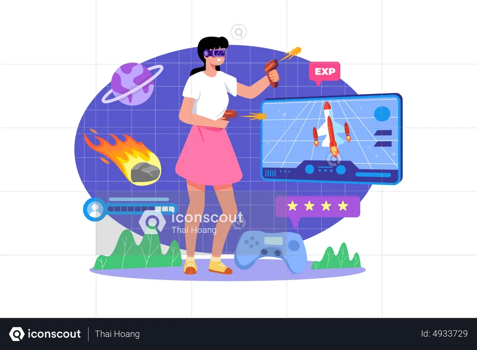 Girl playing a game in the metaverse  Illustration
