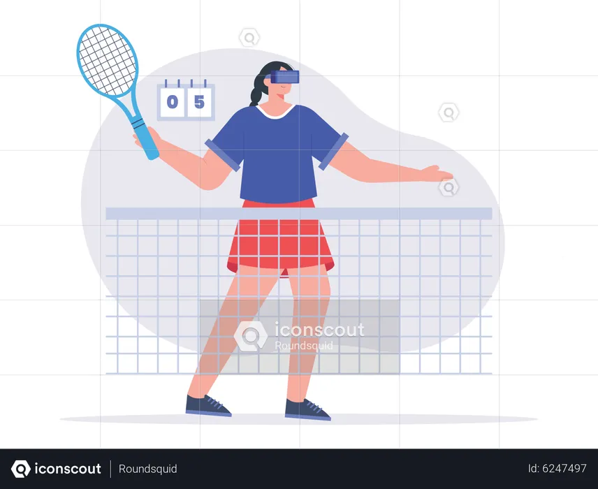 Girl playing badminton in Metaverse  Illustration