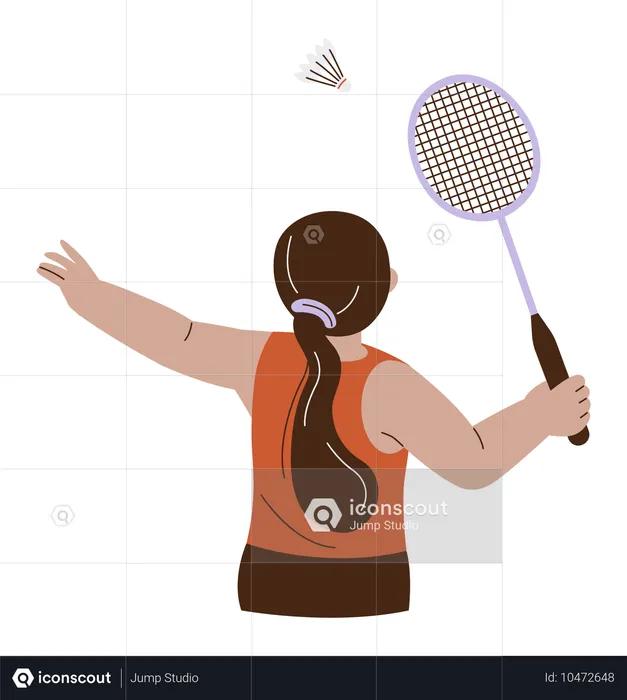 Girl Playing Badminton with Shuttlecock  Illustration