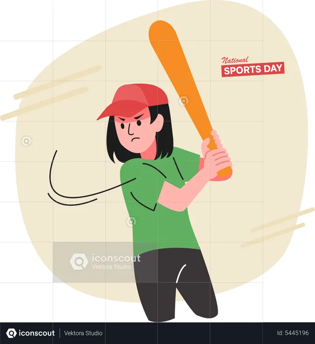 Girl playing Baseball  Illustration