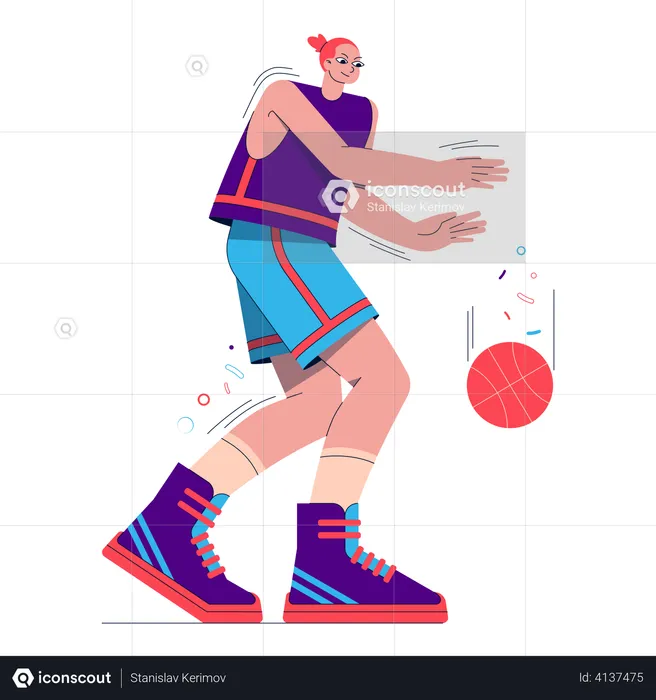 Girl Playing Basketball  Illustration