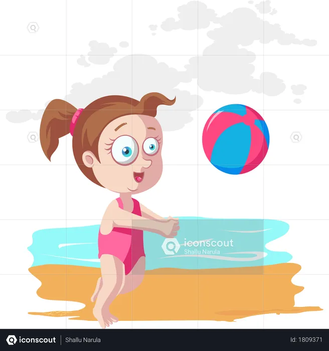 Girl playing beach volleyball  Illustration