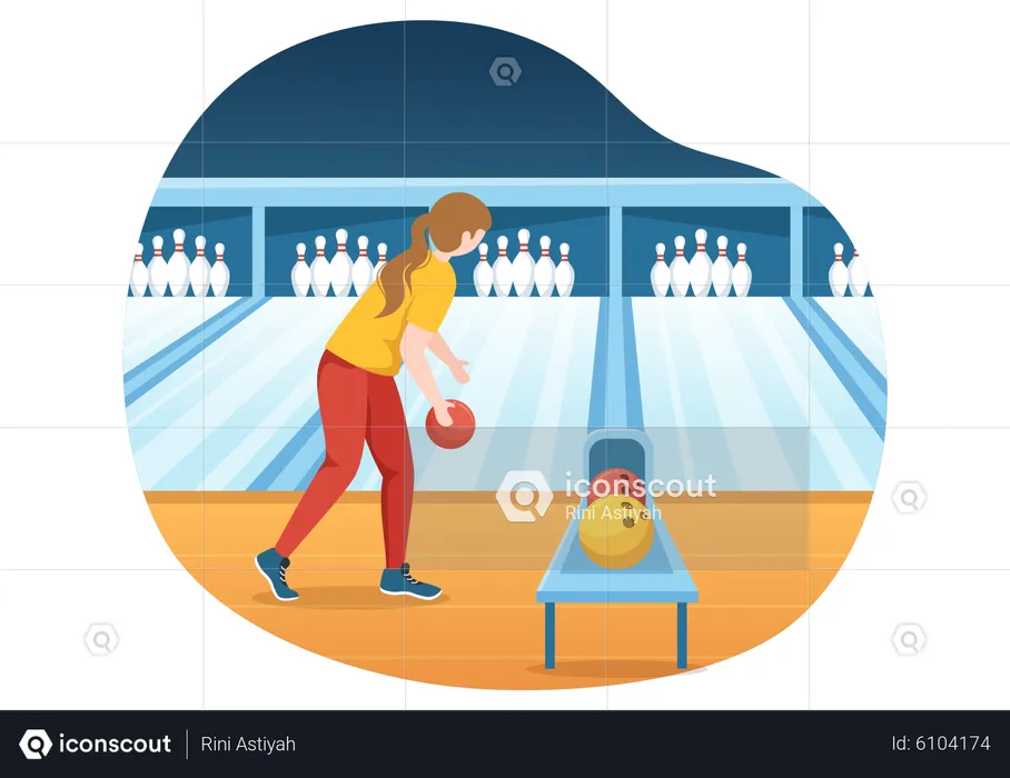 Girl Playing Bowling Game  Illustration