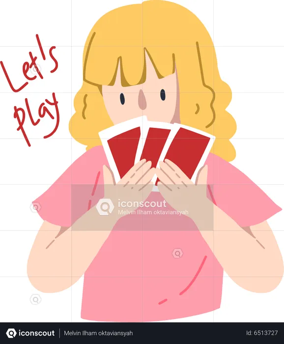 Girl playing Card Game  Illustration
