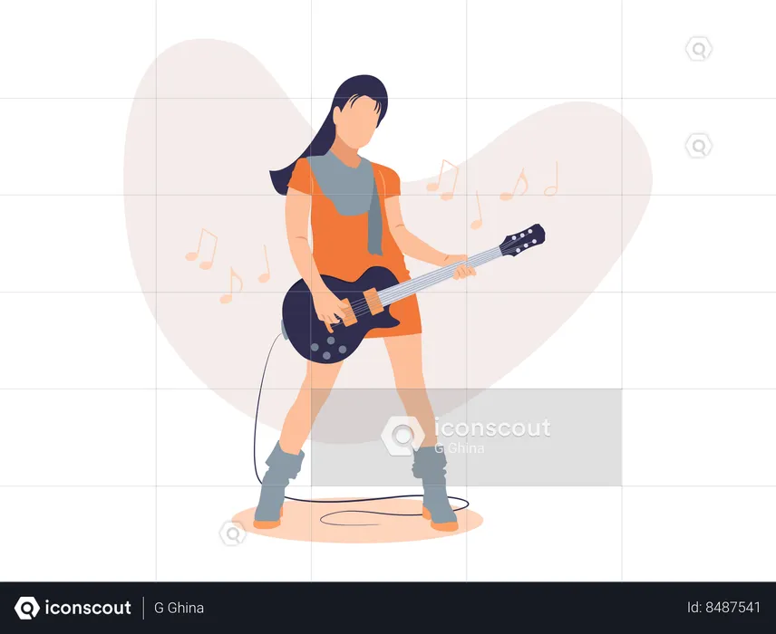 Girl playing electric guitar  Illustration