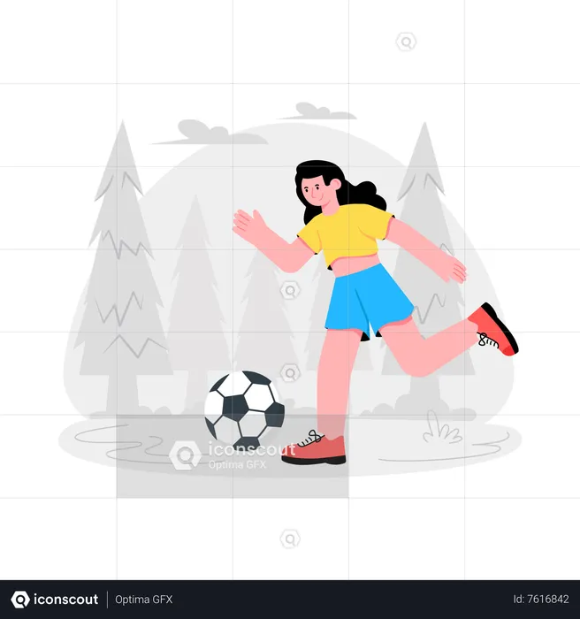 Girl Playing Football Outside  Illustration