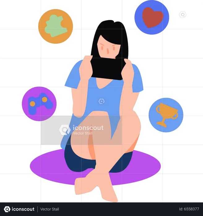 Girl playing game on mobile  Illustration
