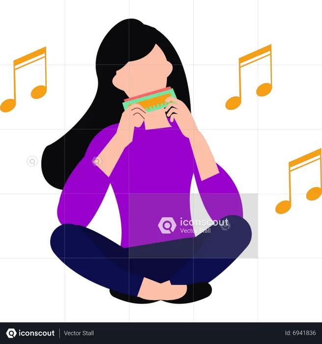Girl playing harmonica  Illustration