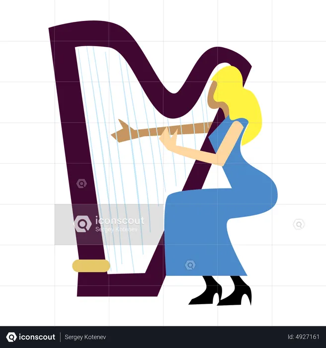 Girl Playing Harp  Illustration