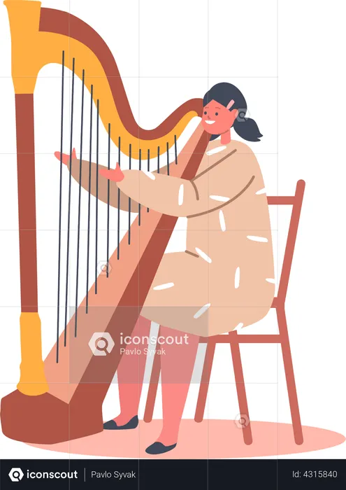 Girl playing Harp  Illustration