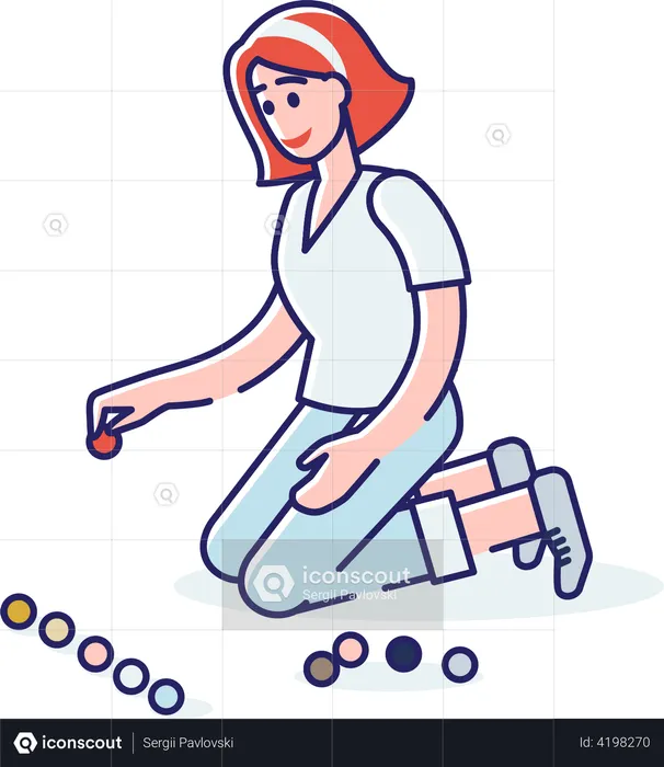 Girl playing logical game of colorful balls  Illustration