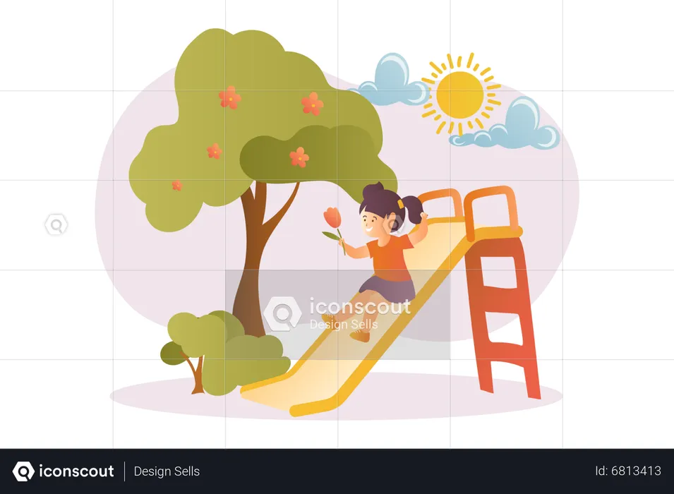 Girl playing on slide at park  Illustration