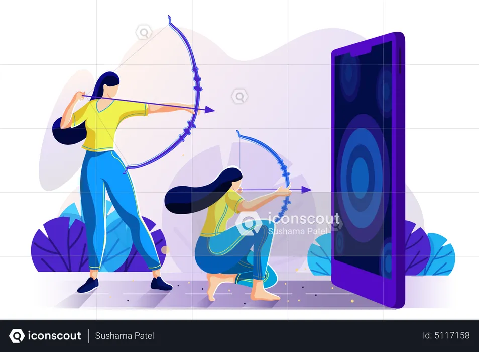 Girl playing online archery game  Illustration