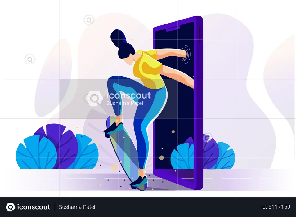 Girl playing online skating  Illustration