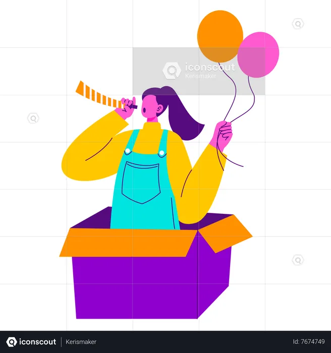 Girl playing Party blower  Illustration