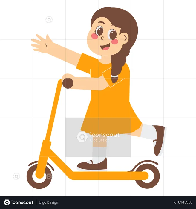 Girl Playing Scooter  Illustration
