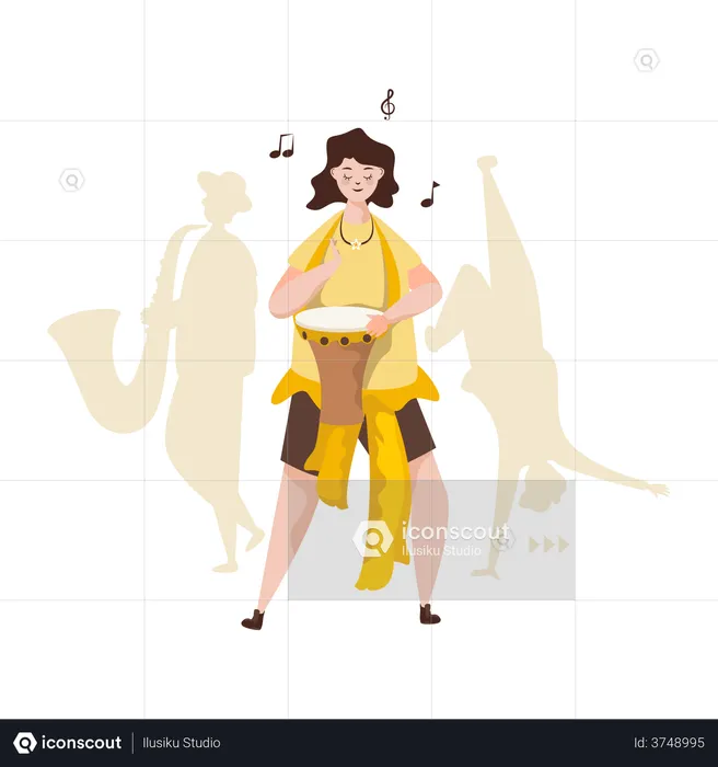 Girl playing tradition drums  Illustration