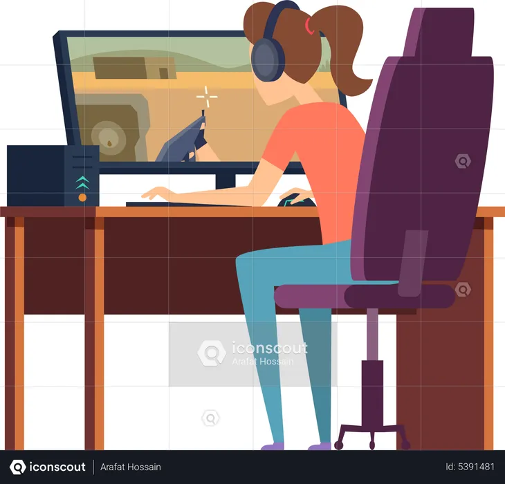 Girl playing video games  Illustration