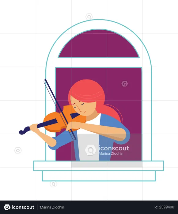 Girl playing violin in balcony  Illustration