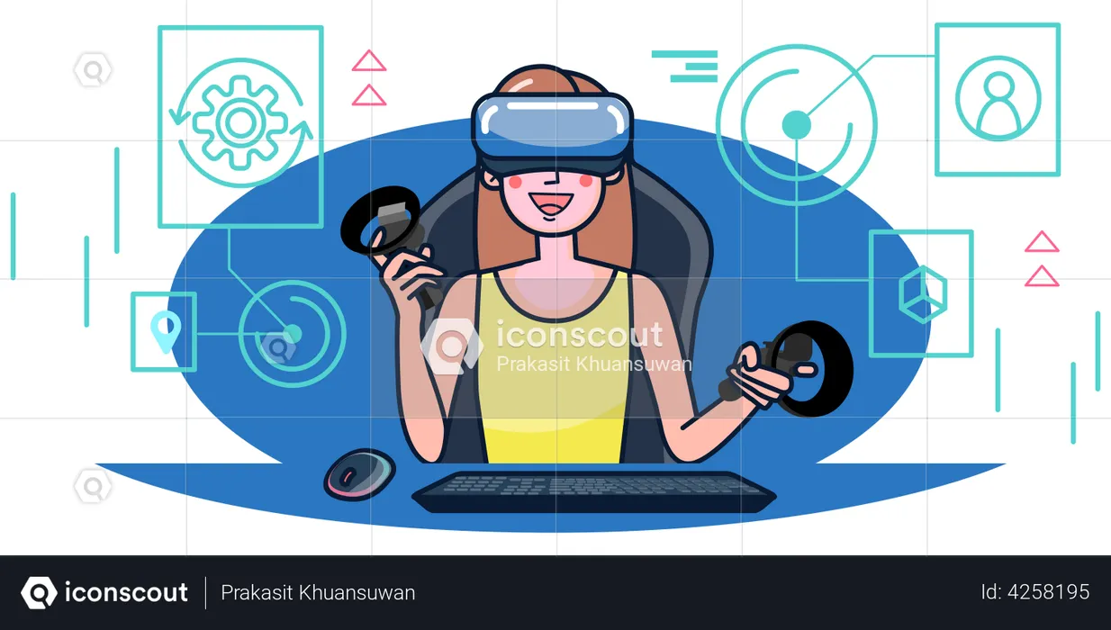 Girl playing Virtual Reality game  Illustration