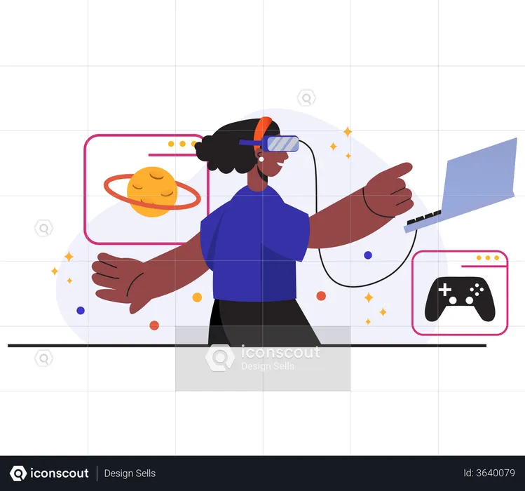 Girl Playing Virtual Space Game  Illustration
