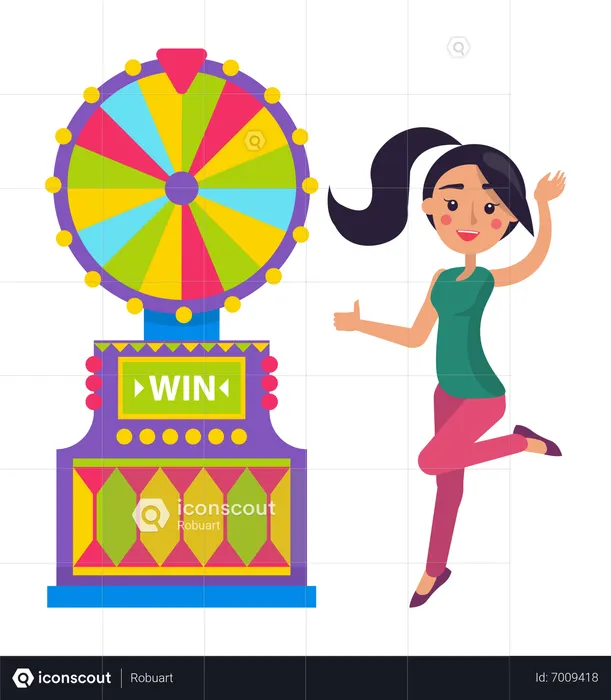 Girl playing wheel of fortune  Illustration