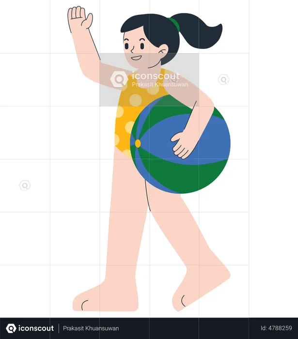 Girl Playing With Ball  Illustration