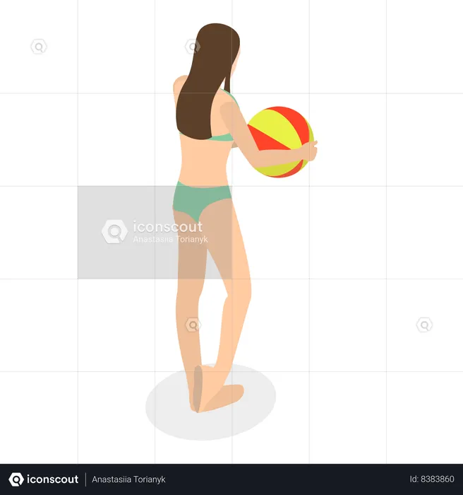 Girl playing with ball in swimming pool  Illustration