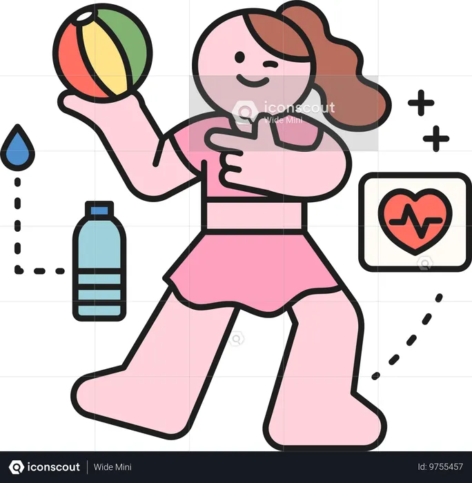 Girl playing with beach ball  Illustration