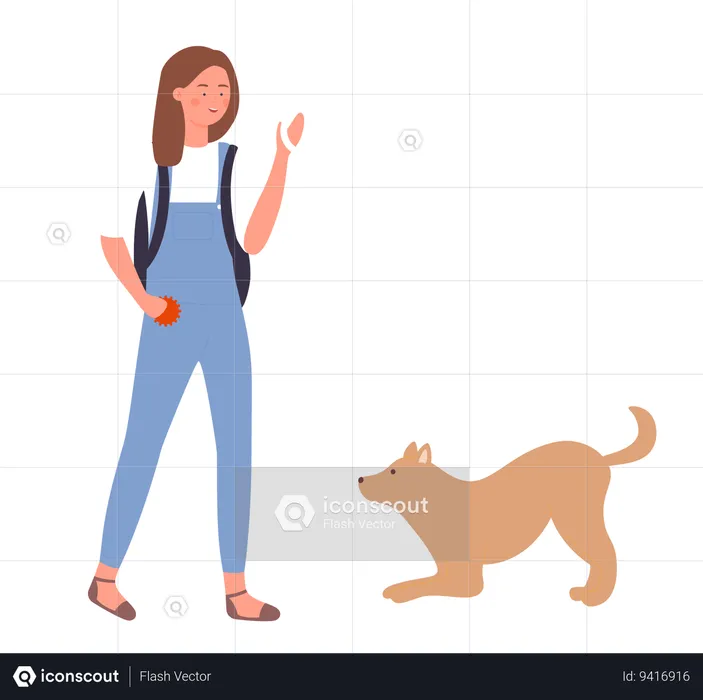 Girl playing with dog  Illustration