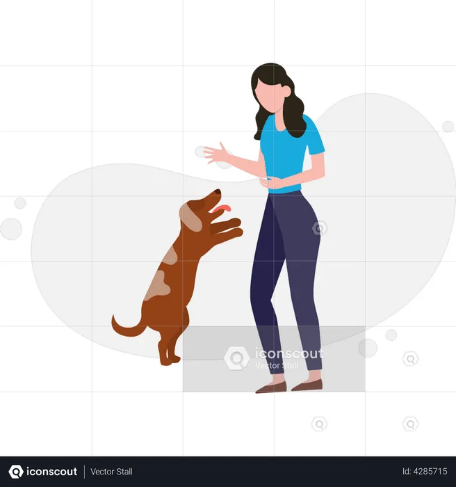 Girl playing with dog  Illustration