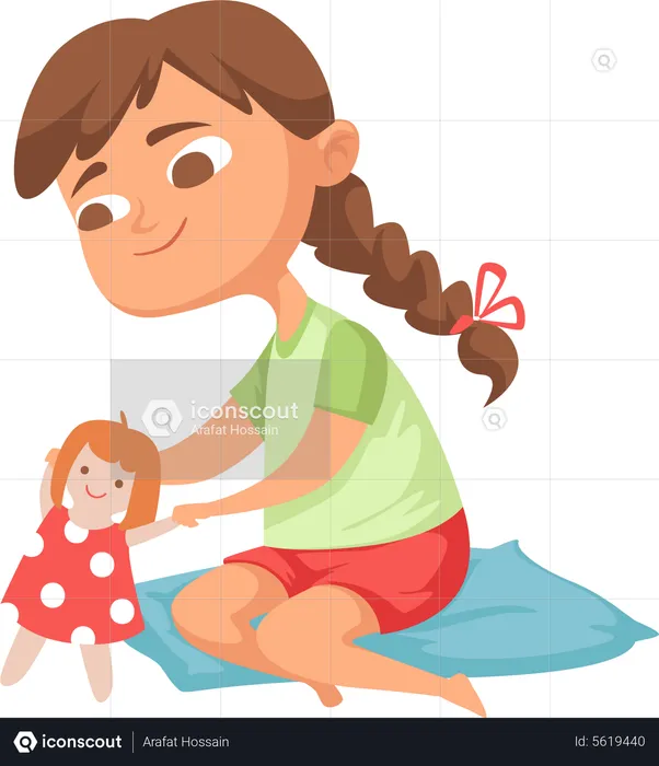 Girl playing with doll  Illustration