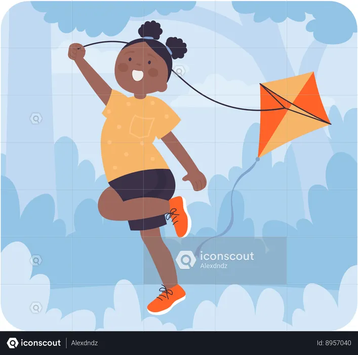 Girl playing with kite  Illustration