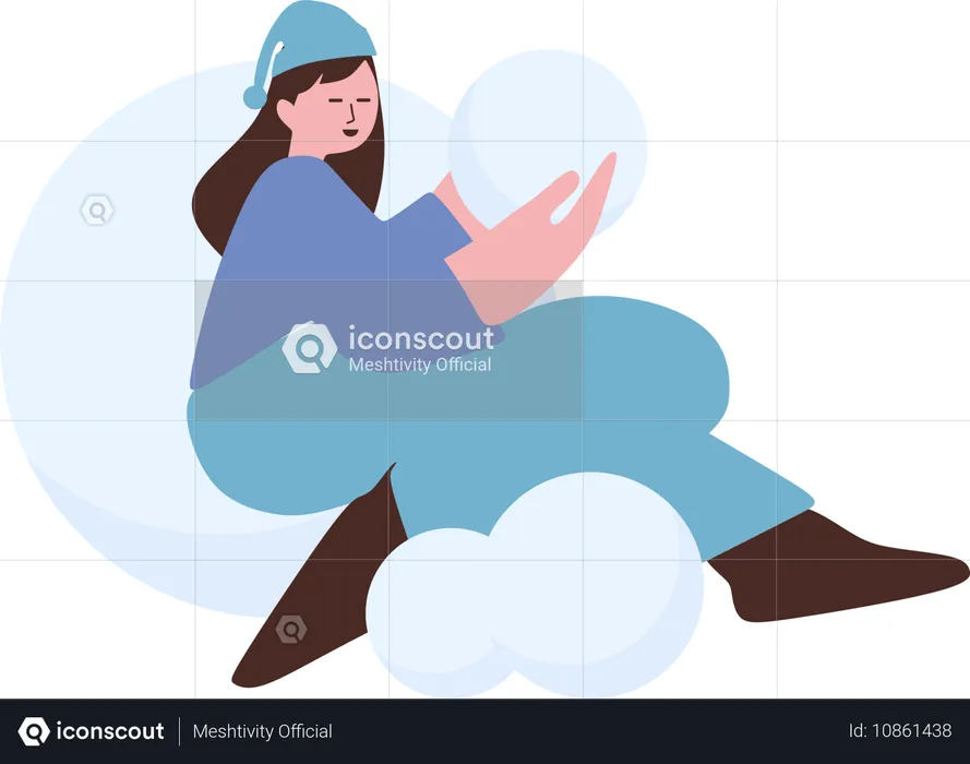 Girl playing with snow  Illustration