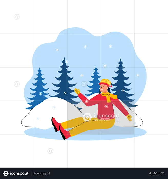 Girl playing with snow  Illustration