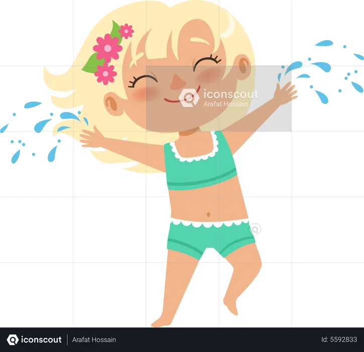 Girl playing with water  Illustration