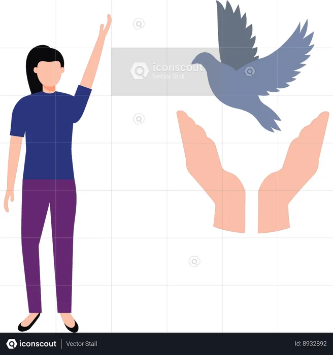 Girl Pointing At Bird  Illustration