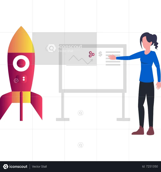 Girl pointing at business board  Illustration