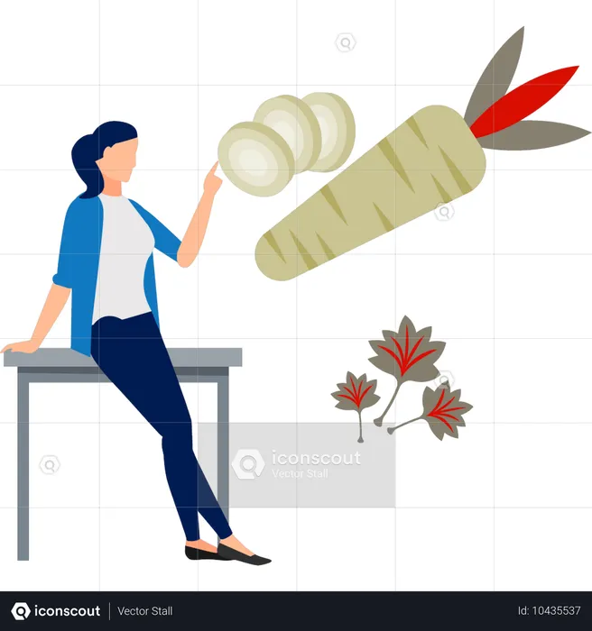 Girl pointing at carrot pieces  Illustration