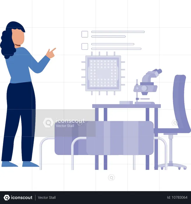 Girl pointing at computer chip  Illustration