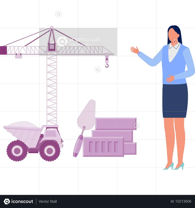 Girl pointing at construction material  Illustration