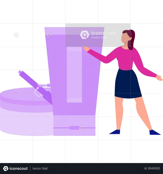 Girl pointing at cream beauty products  Illustration
