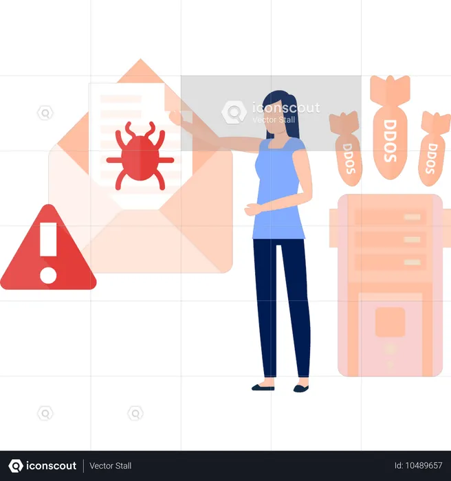 Girl pointing at Email bug virus  Illustration