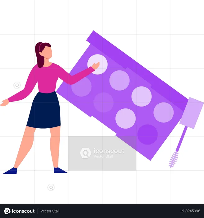 Girl pointing at eyeshadow palette  Illustration