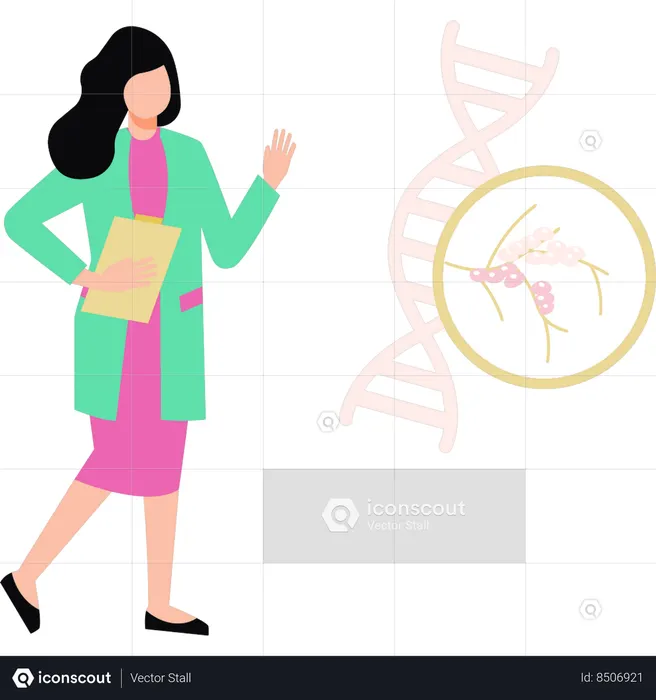 Girl pointing at helix DNA  Illustration