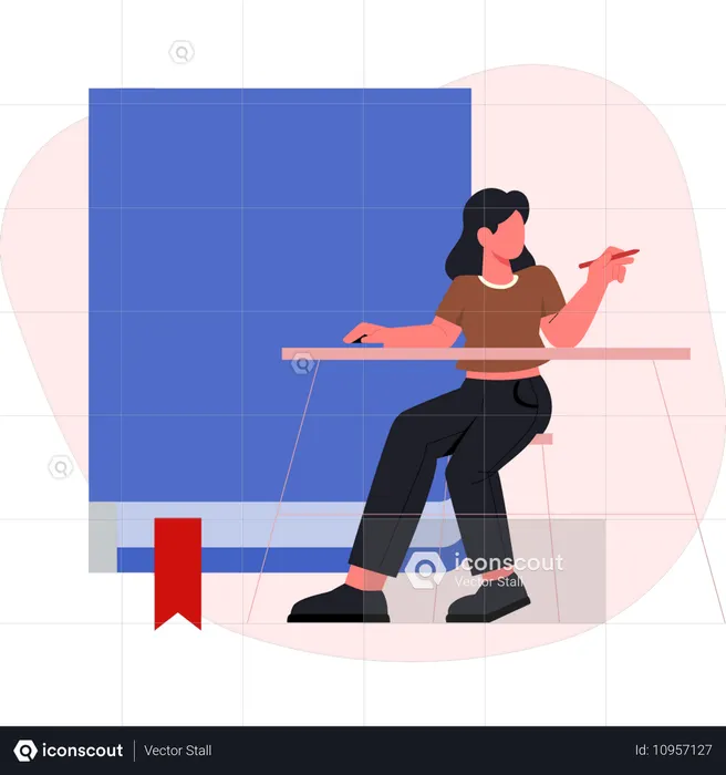 Girl pointing at learning book  Illustration